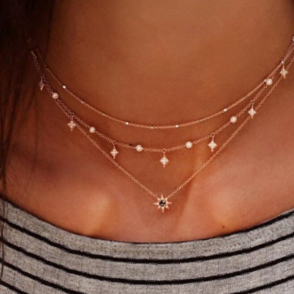 Gold Multi-Layer Boho Crystal Star Burst Necklace - Picture 2 of 3